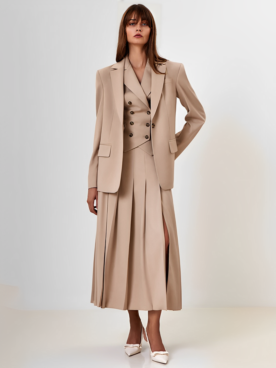 Conjunto Feminino de Alfaiataria com Colete Clássico e Saia Modern Alessandra