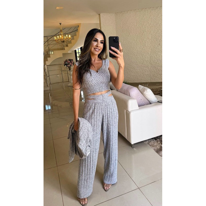 Conjunto Tricot Cropped Calça e Casaco Modern Charlotte