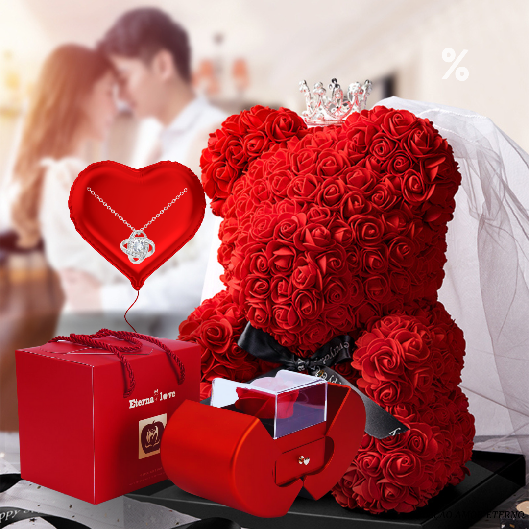 Caixa Surpresa Amor Eterno + Urso Teddy 520 rosas