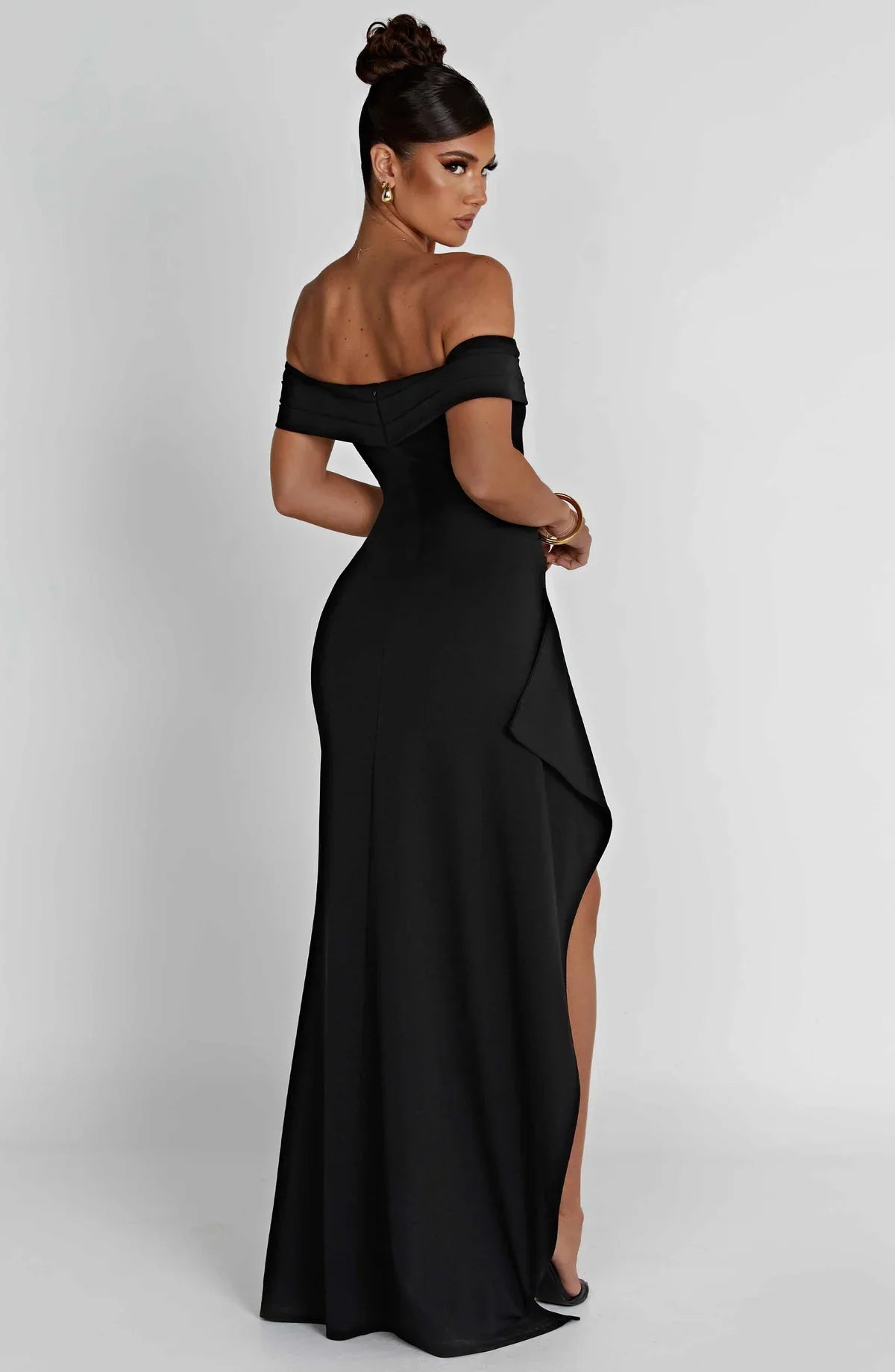 Vestido Longo Ombro a Ombro com Fenda Modern July