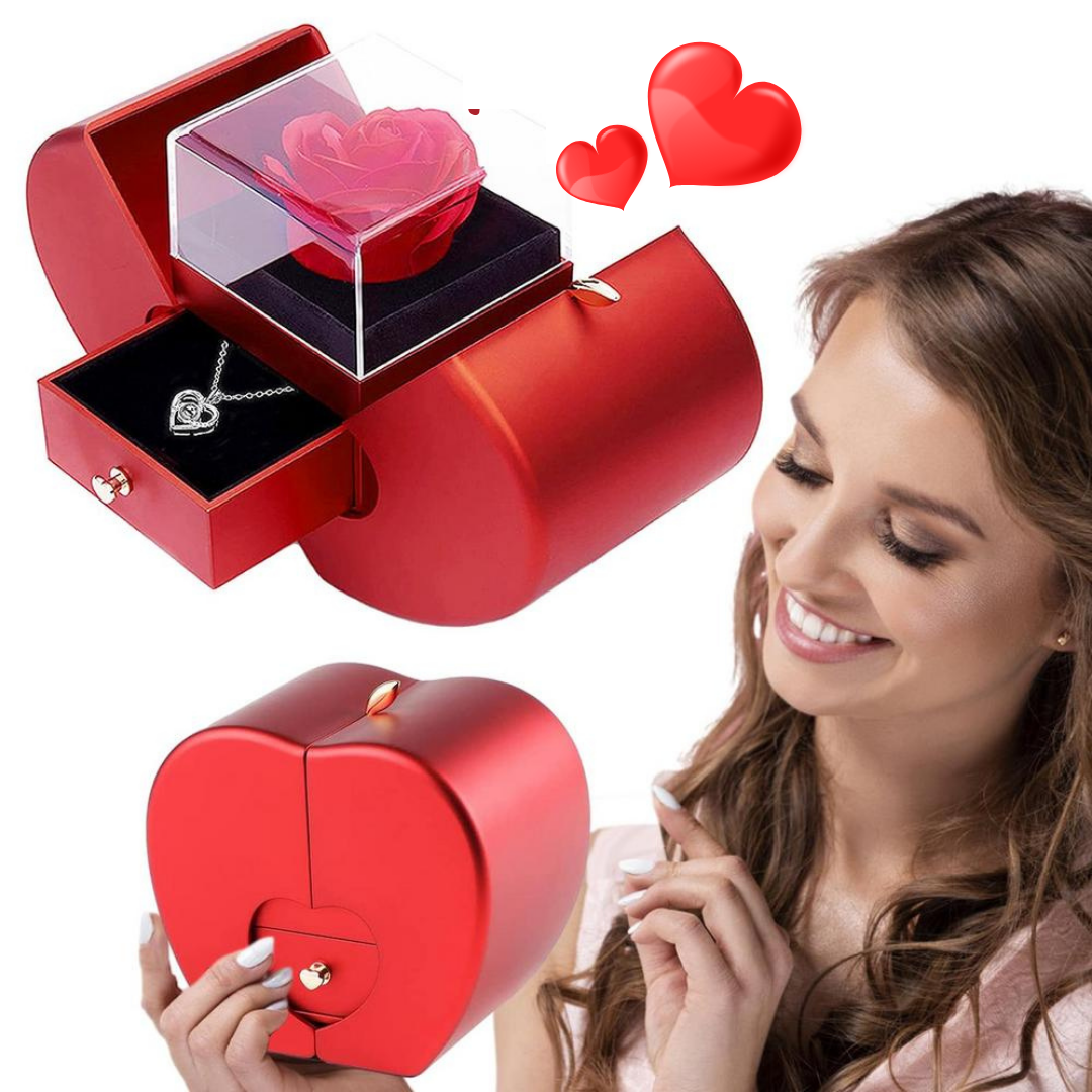 Caixa Surpresa AMOR ETERNO - Colar em Prata 925 Com Rosa Real ❤️