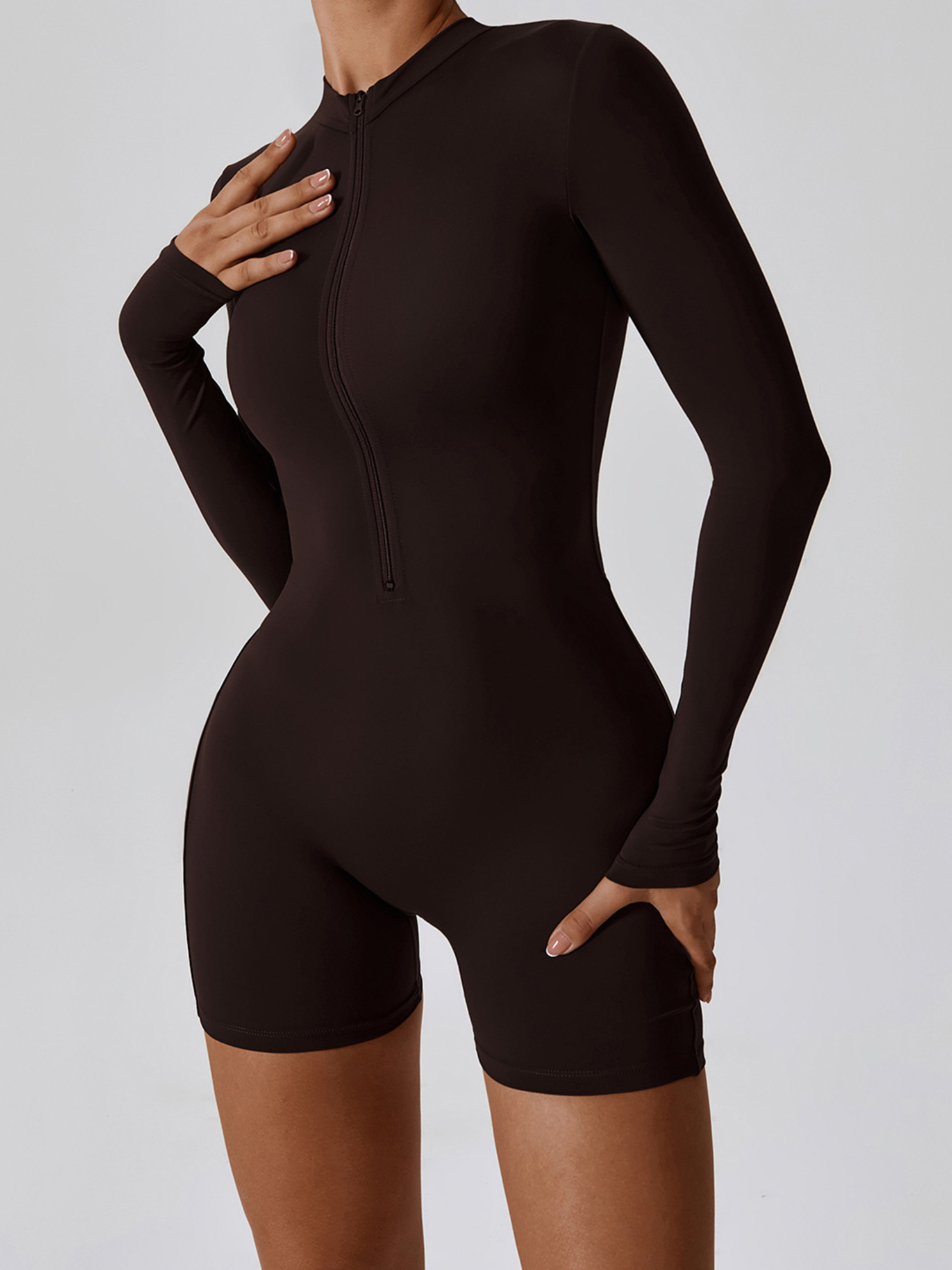 Macaquinho Manga Longa Com Zíper Modern Waffle Trainer - FITNESS