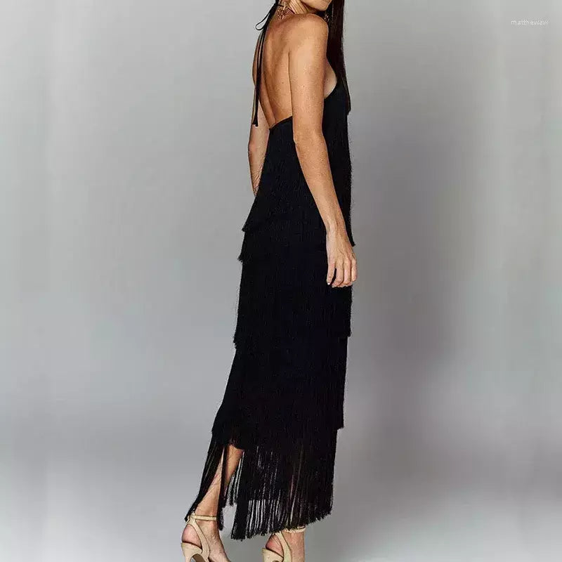 Vestido Longo Elegante com Franjas Modern Maiáh