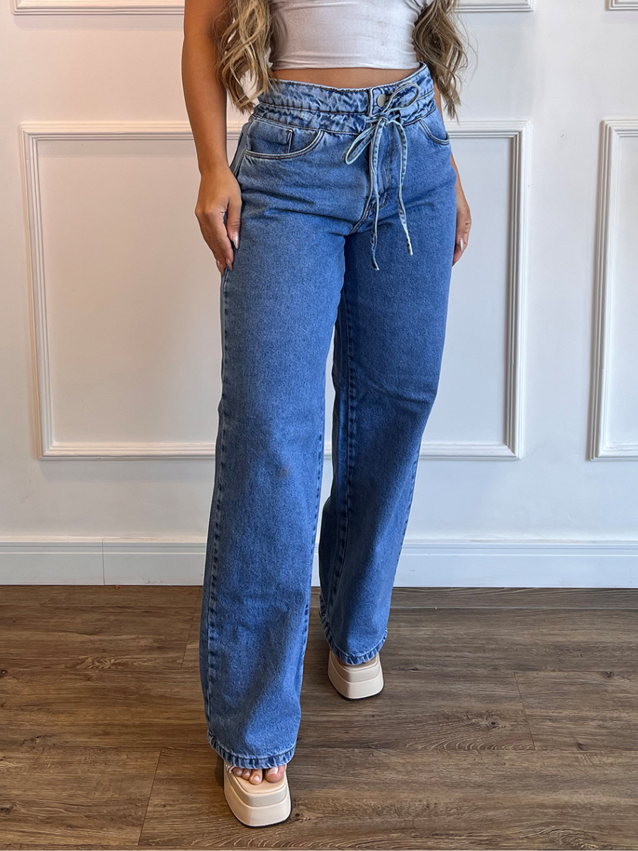Calça Jeans Wide Leg Modern Denim com Regulagem na Cintura - FULL