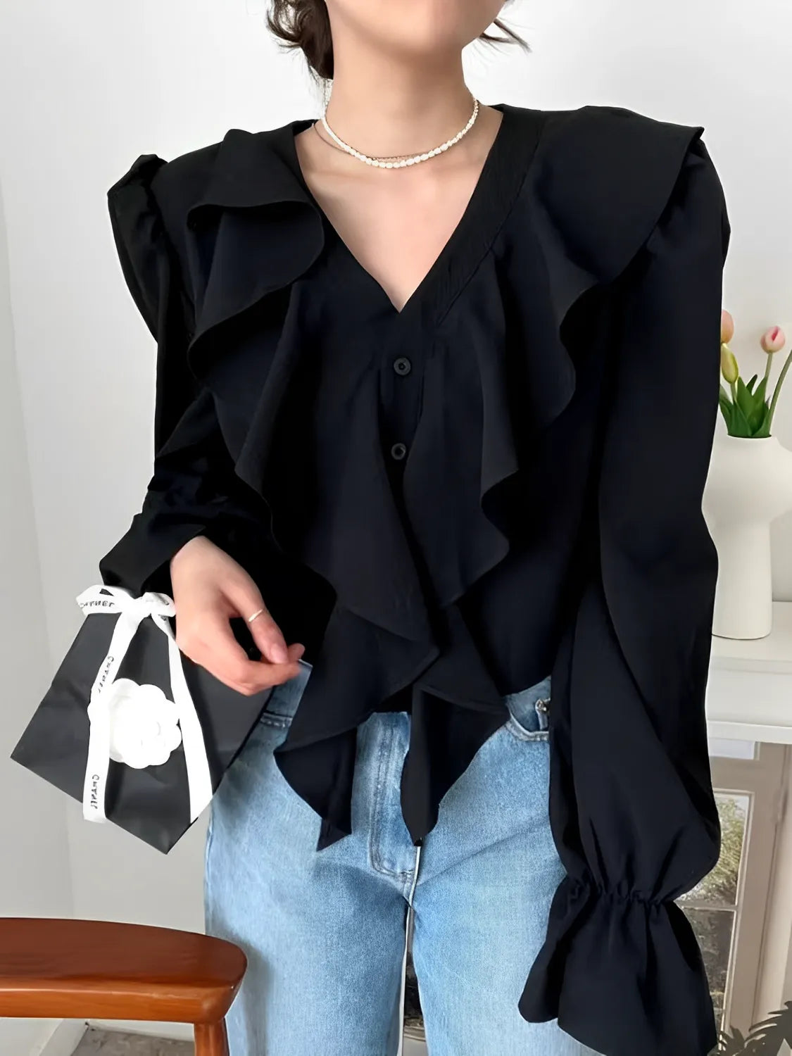 Camisa Feminina com Babados Boho Chique Modern Maribel
