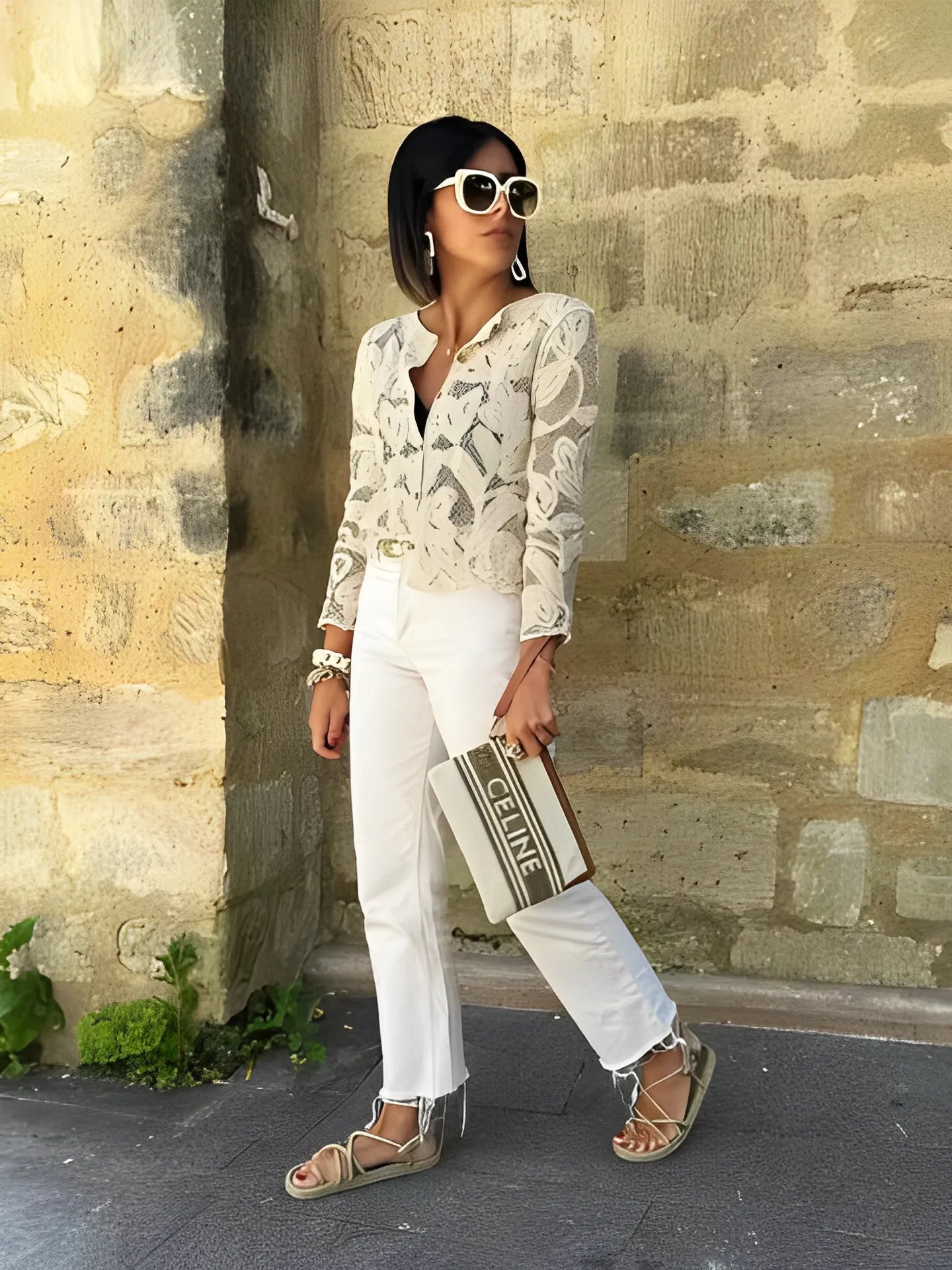 Camisa Feminina Manga Longa de Crochê com Botões Modern Isabel