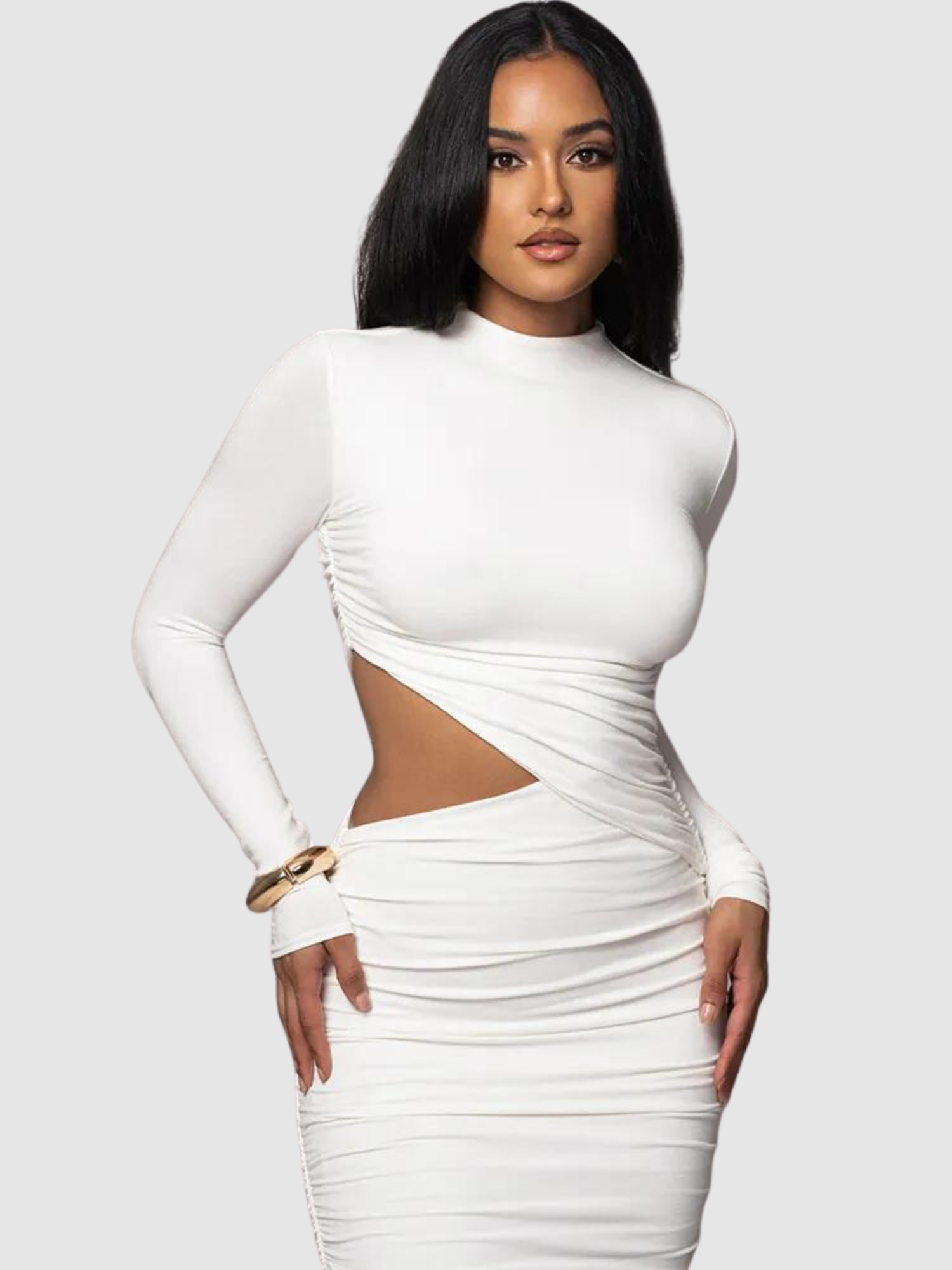 Vestido Mid Justo Modelador de Manga Longa Modern Késia