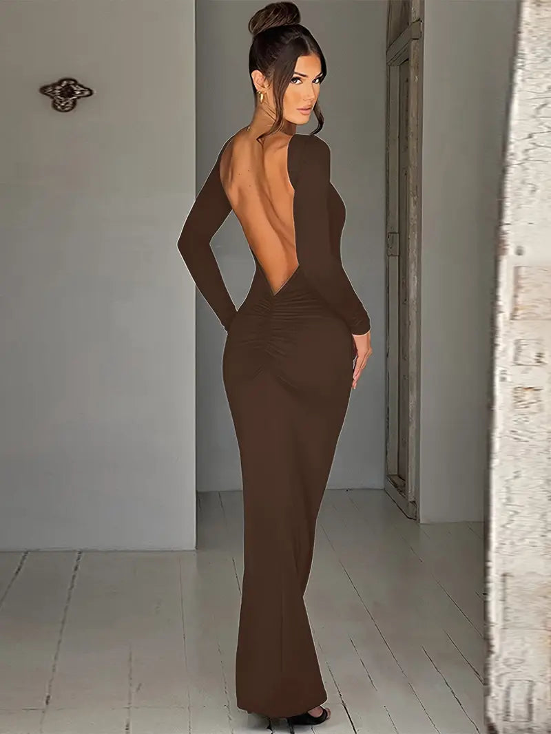Vestido Manga Longa Costas Aberta Empina Bumbum Modern Natalie