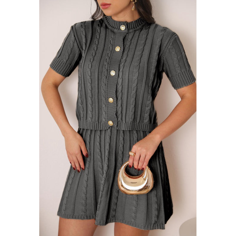 Conjunto Tricot Saia Curta e Blusa Meia Manga com Botões Modern Lívia