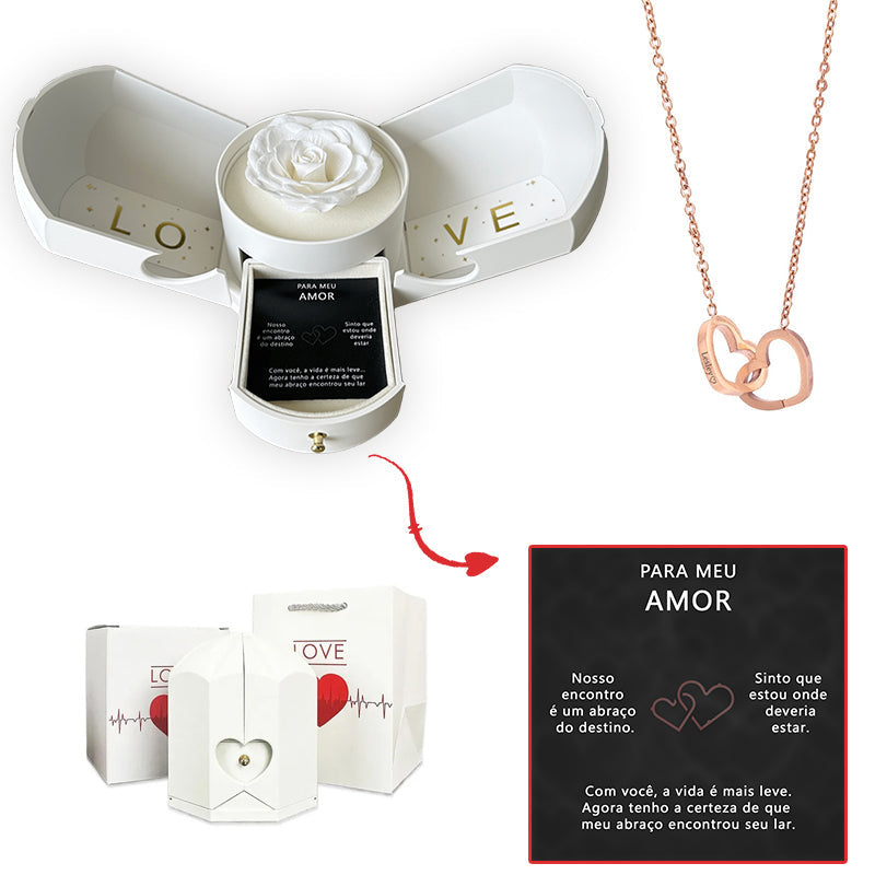 Caixa com Rosa Eterna & Colar Coração Personalizado