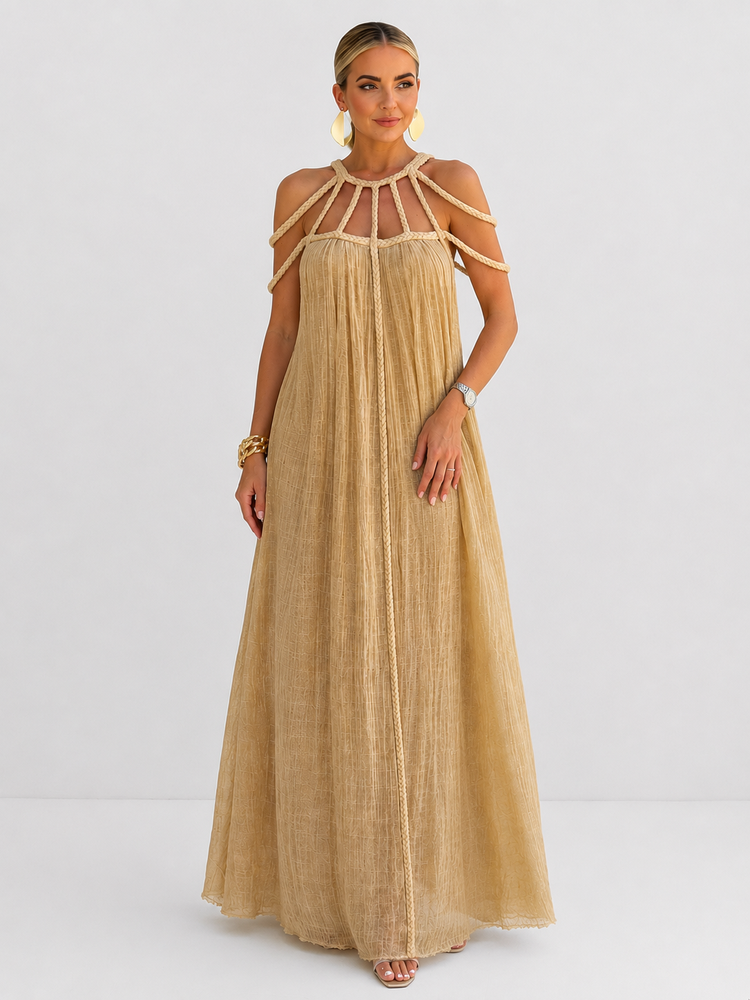 Vestido Longo com Tiras Trançadas Modern Helen