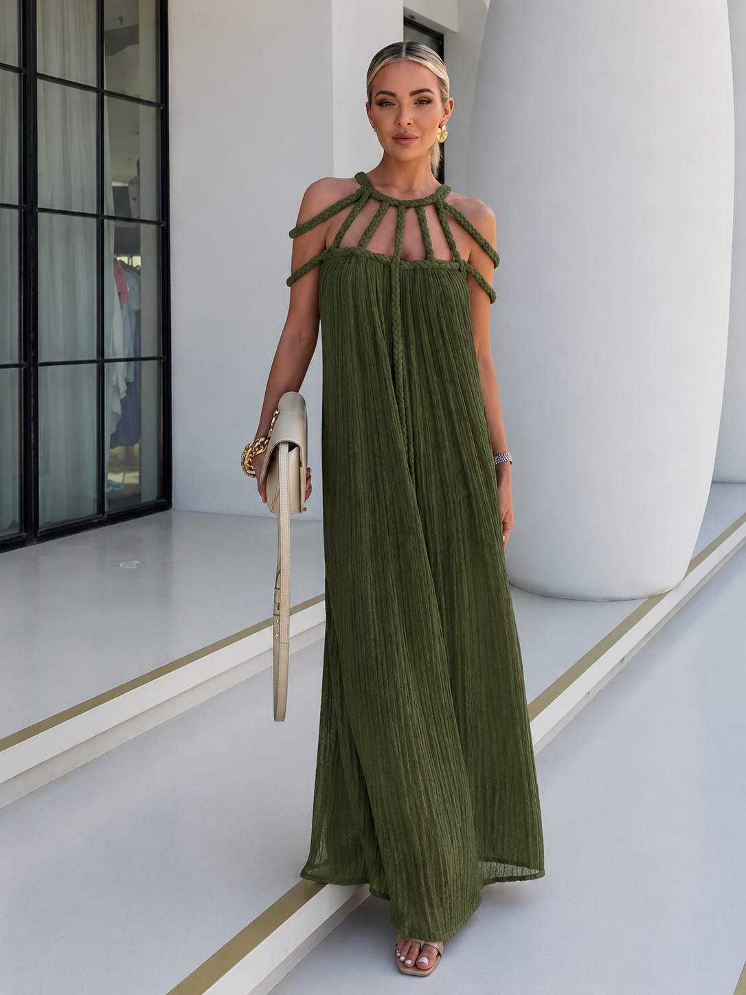 Vestido Longo com Tiras Trançadas Modern Helen