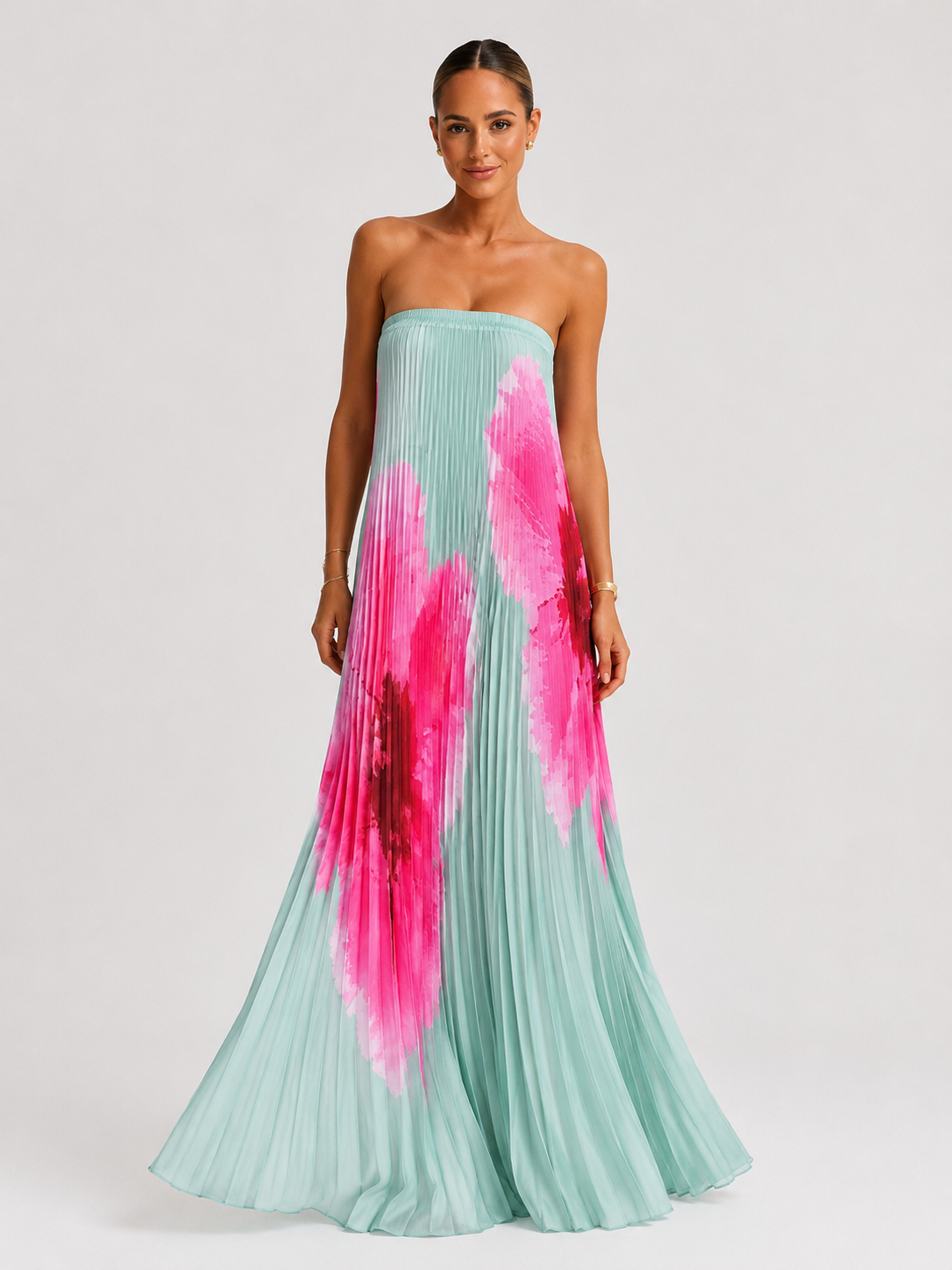 Vestido Longo Plissado Foral Modern Jasminy