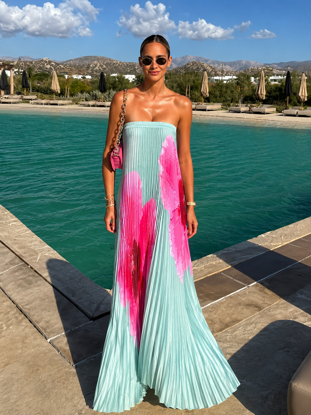 Vestido Longo Plissado Foral Modern Jasminy
