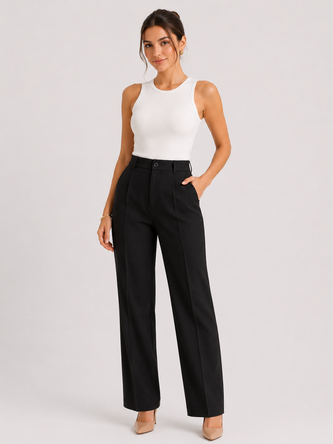 Calça Alfaiataria Modern Amanda Corte Reto Cintura Alta