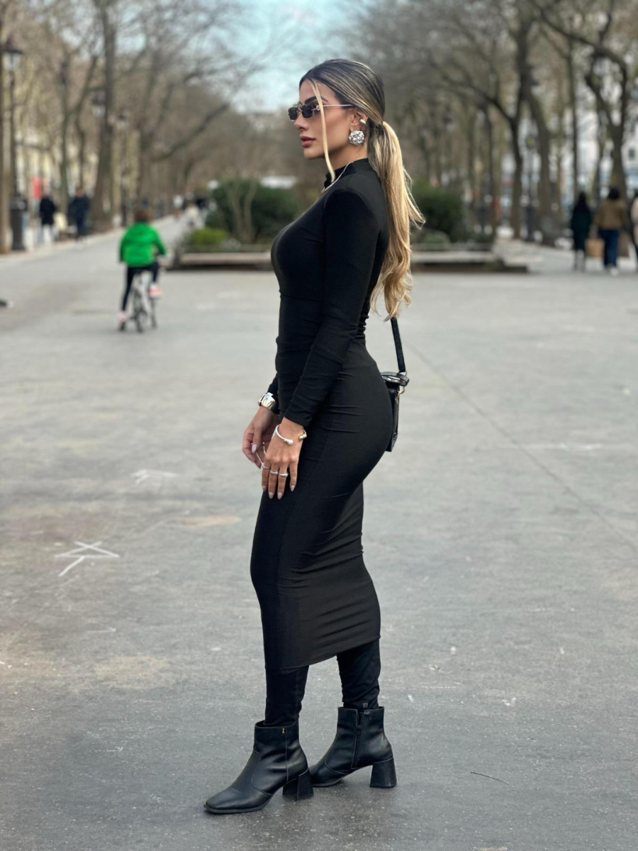 Vestido Midi Manga Longa Tubinho Modern Rubi