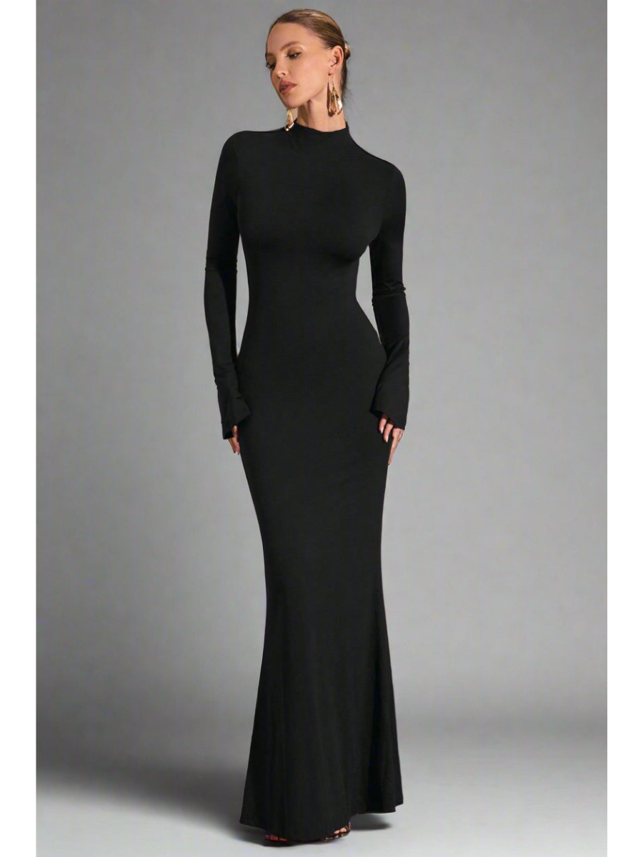 Vestido Longo Costas Aberta Manga Longa Modern Sylvie