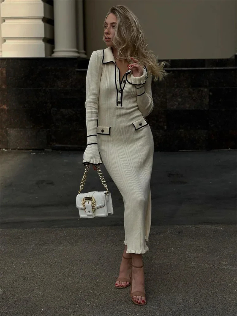 Vestido Midi Manga Longa com Botões Modern Amélie