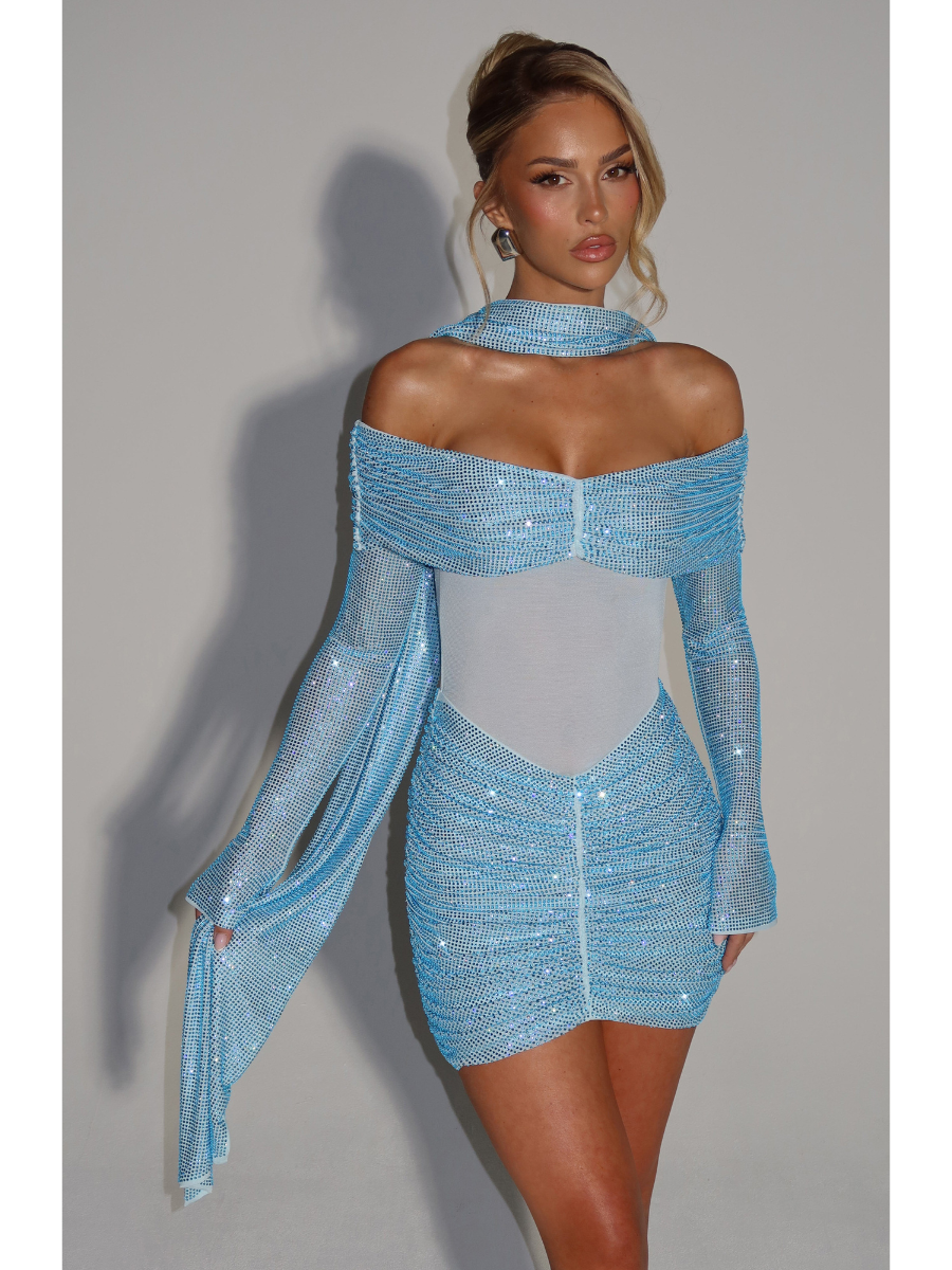 Vestido Curto Manga Longa Brilhante Modern Siren