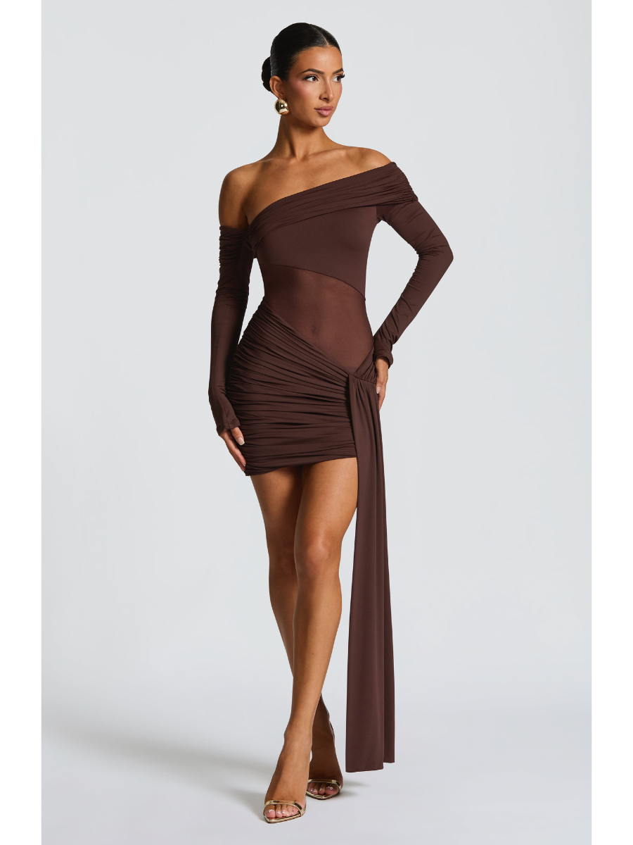 Vestido Manga Longa com Transparência na Cintura Modern Líria