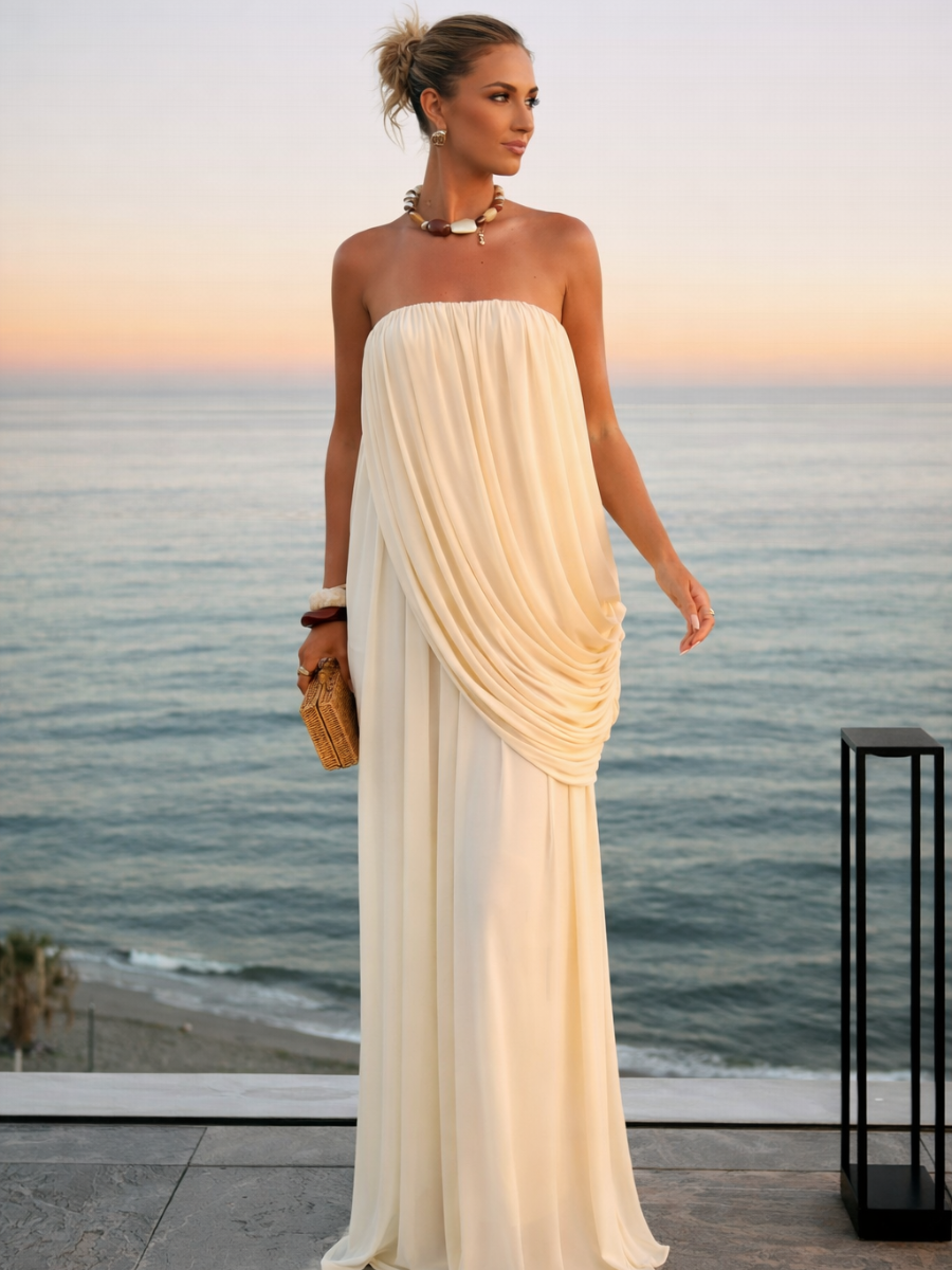 Vestido Longo Branco Sem Alças Modern Marie