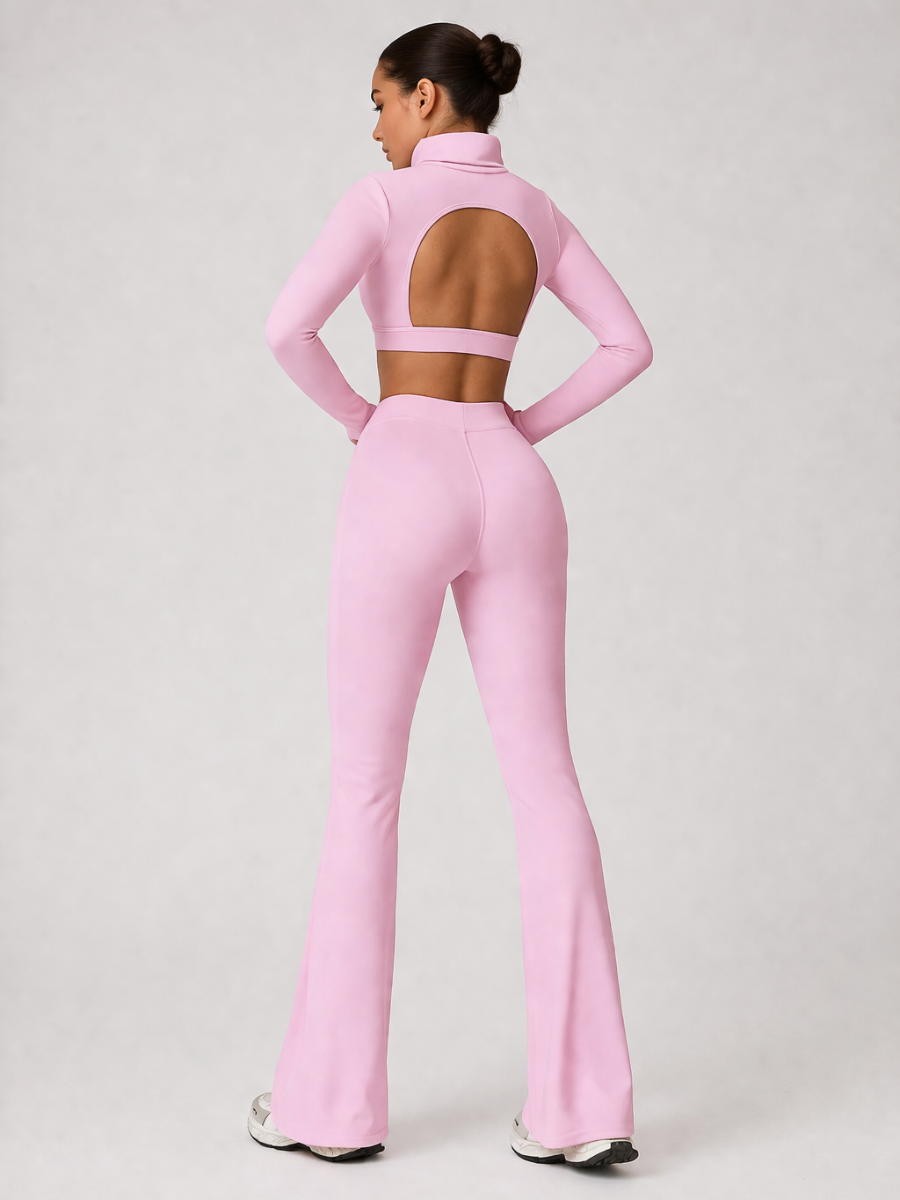 Conjunto Top Manga Longa e Calça Flare Cós Alto Modern Motion