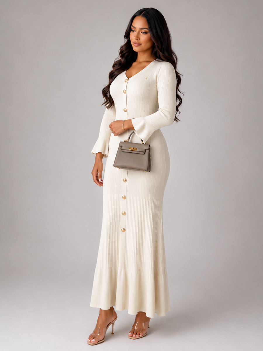 Vestido Manga Longa Flare Tricô Modal Modern Arilene