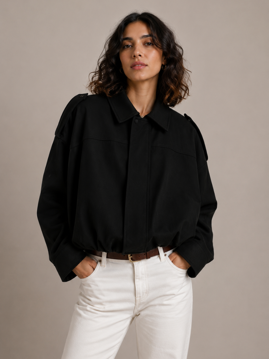 Jaqueta Feminina Suede Oversized Premium com Zíper e Gola Lapela Modern Roma