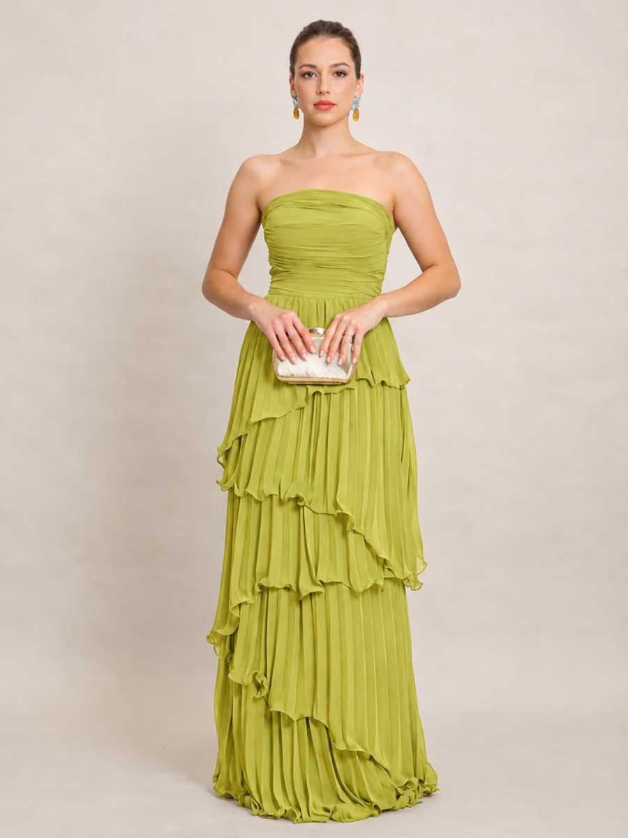 Vestido Sem Alças com Babados Plissado Modern Aurorah