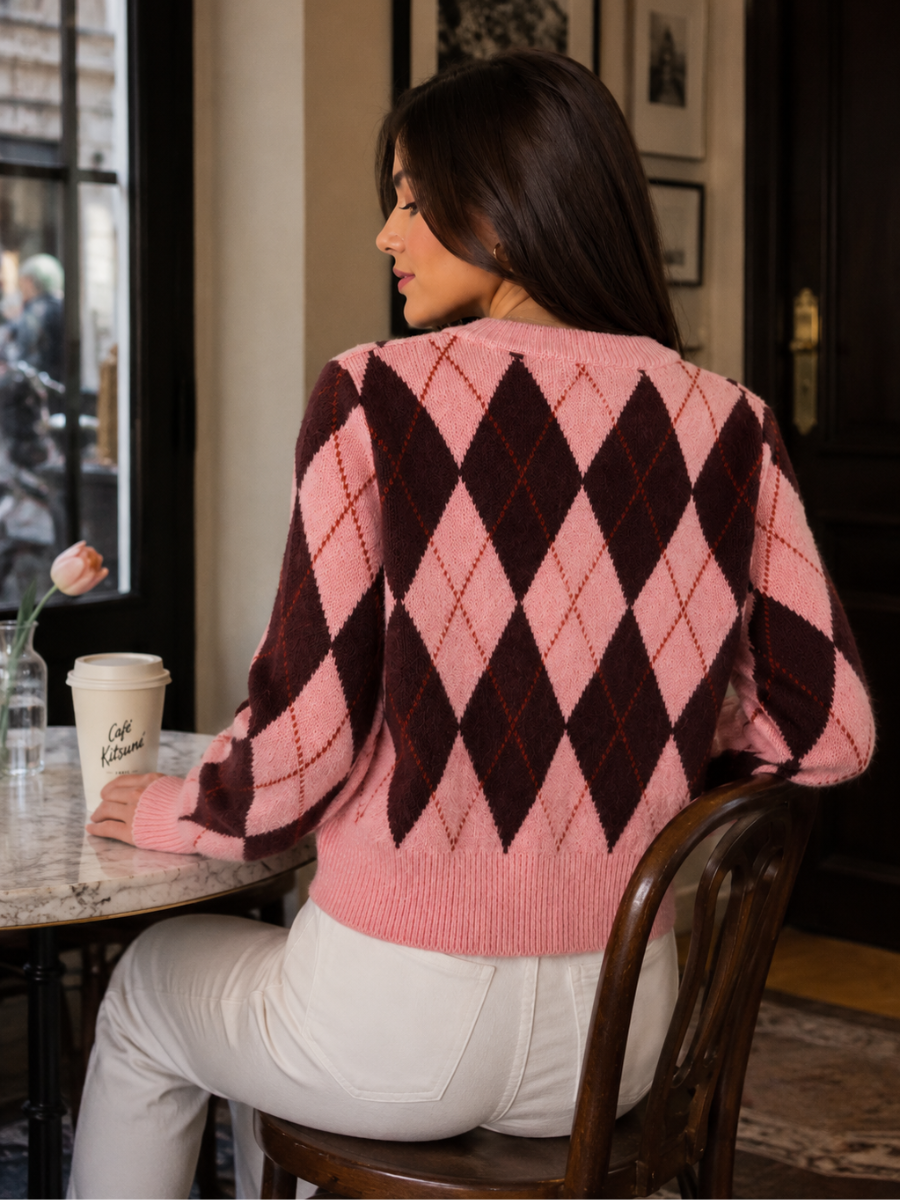 Cardigan Feminino Xadrez Tricot Modern Sophie