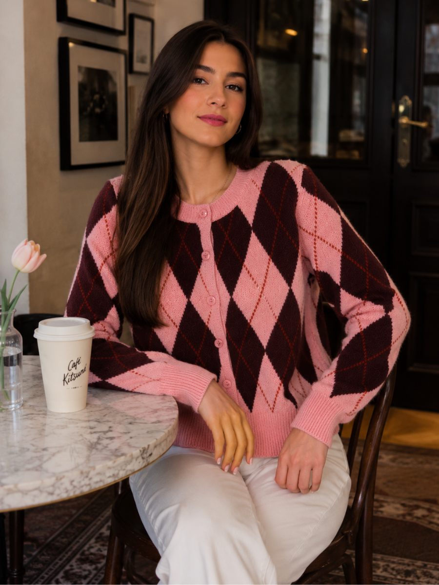 Cardigan Feminino Xadrez Tricot Modern Sophie