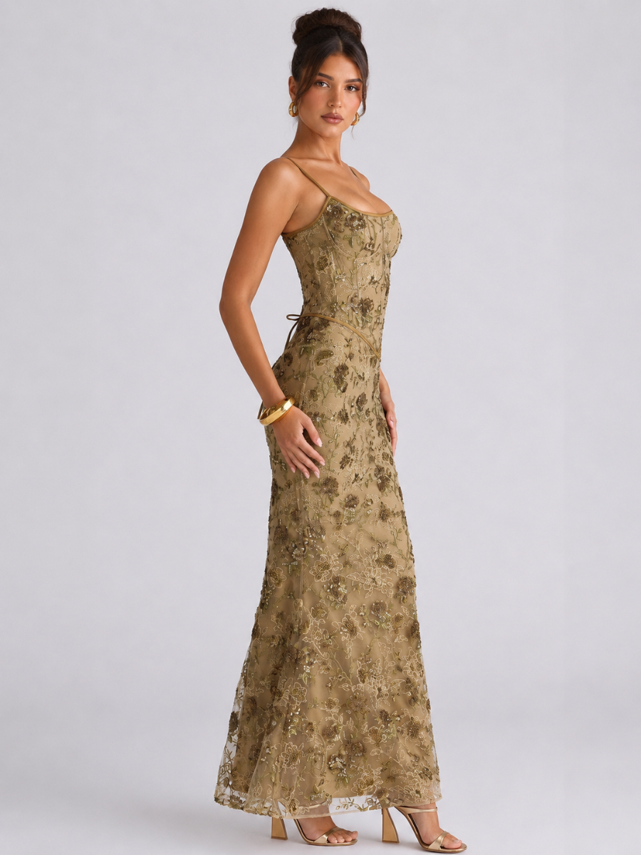 Vestido Longo Corset e Paetê Bordado Modern Rosalie