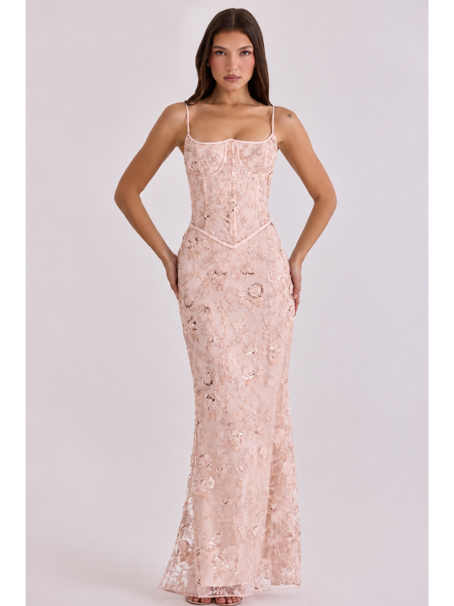 Vestido Longo Corset e Paetê Bordado Modern Rosalie