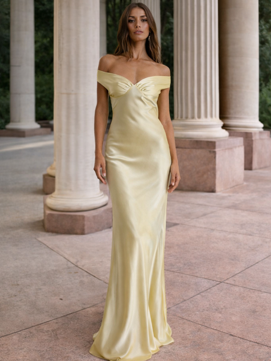 Vestido Longo Ombro a Ombro Cetim Jaine
