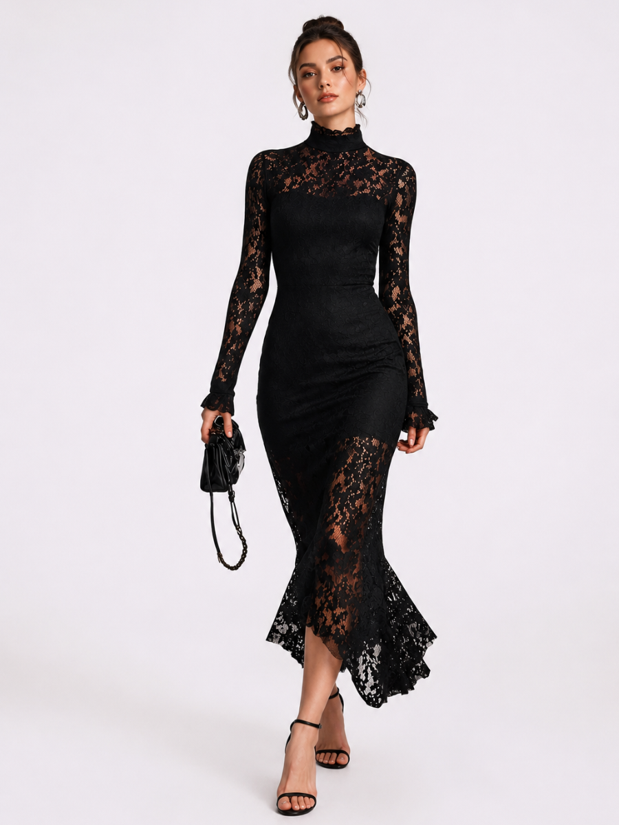 Vestido Midi Rendado Elegante Modern Charlotte