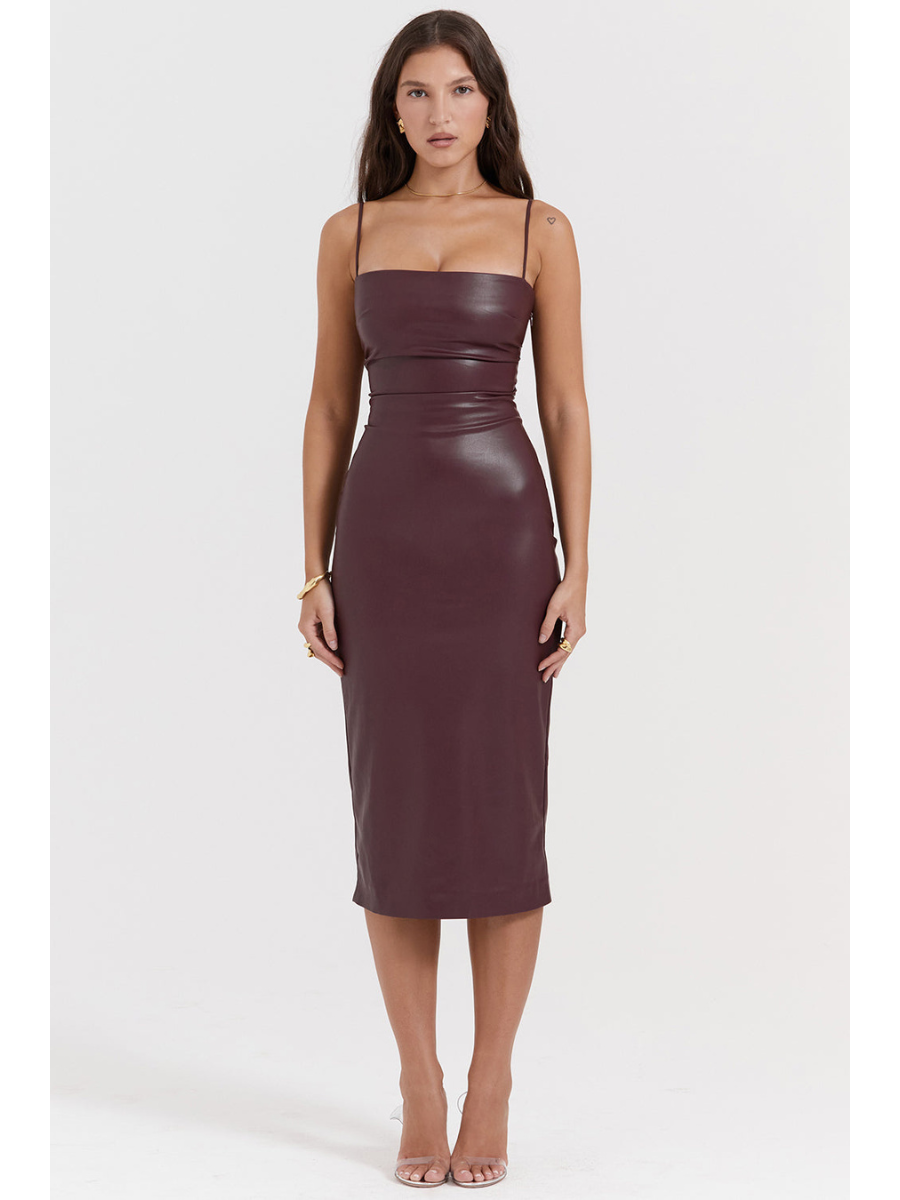 Vestido Midi de Couro Justo Modern Jamile - GOLDEN ERA