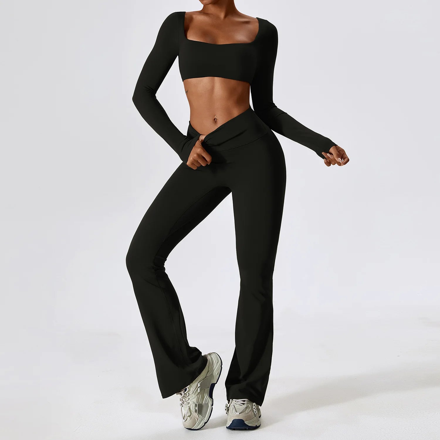 Conjunto Top Manga Longa e Calça Flare Modern Motion