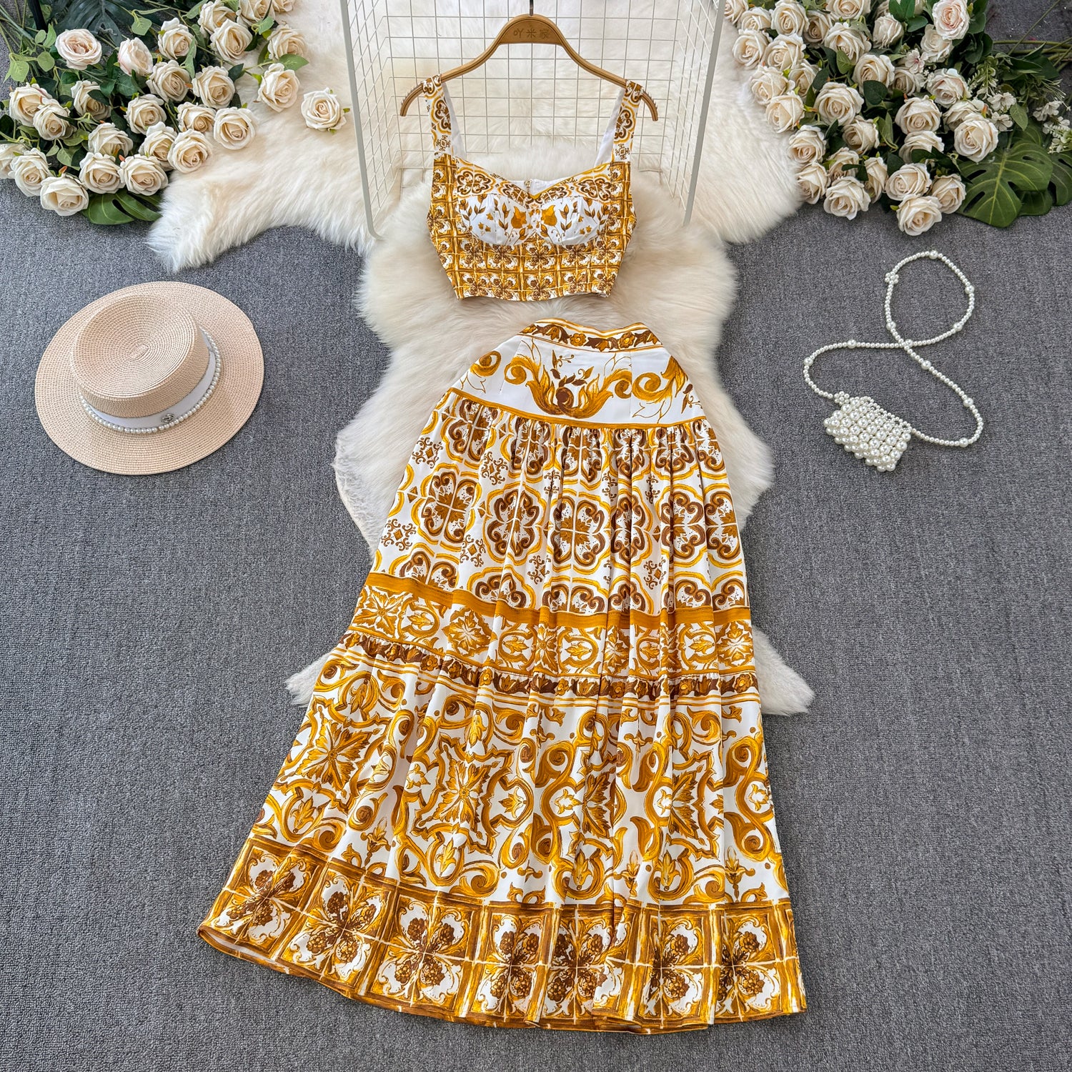Conjunto de Cropped e Saia Modern Grécia