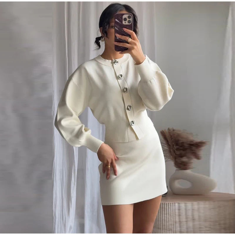 Conjunto Casaco Manga Bufante e Saia Curta Modern Mabel