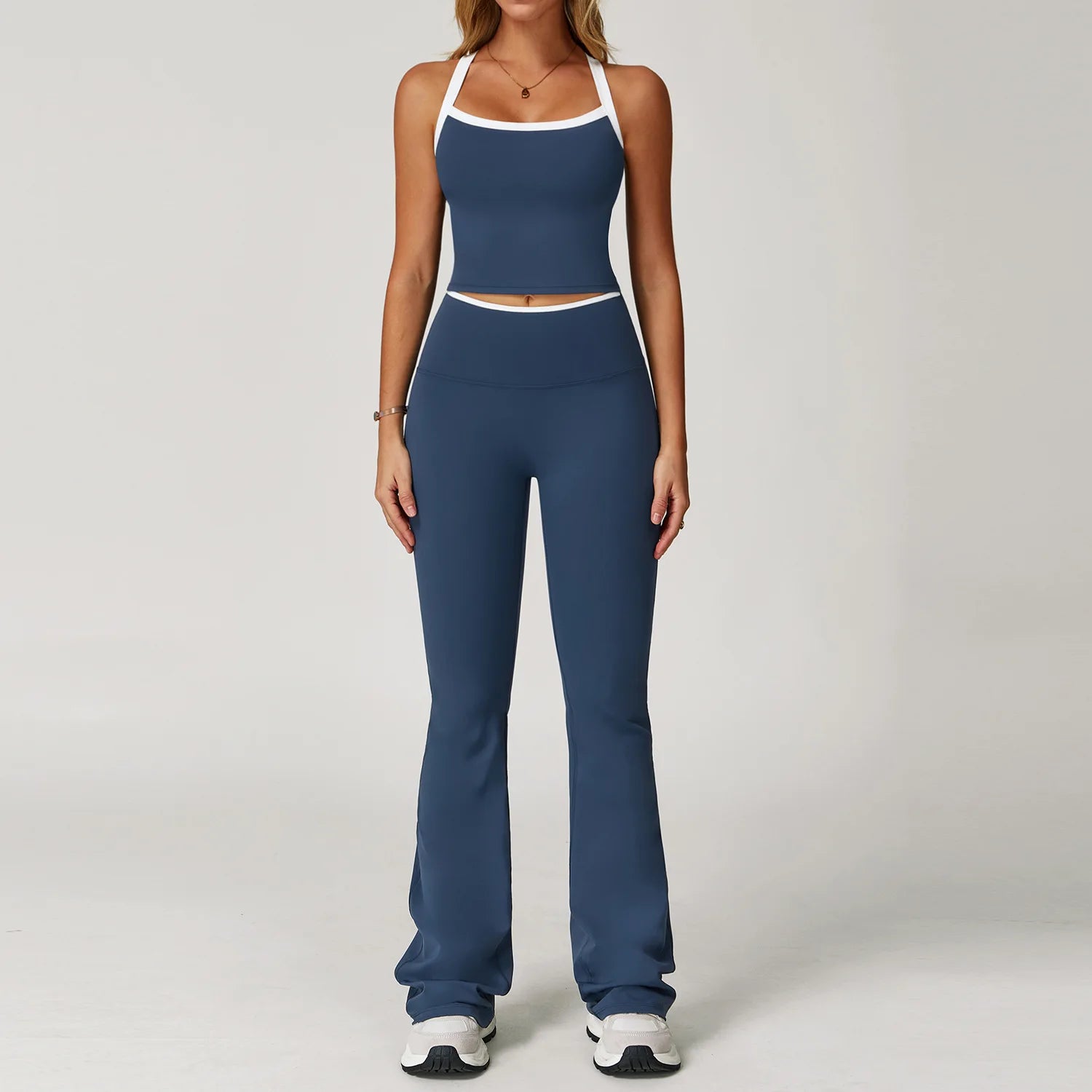 Conjunto Blusa Alça Push Up e Calça Cós Alto Flare Modern Comfy