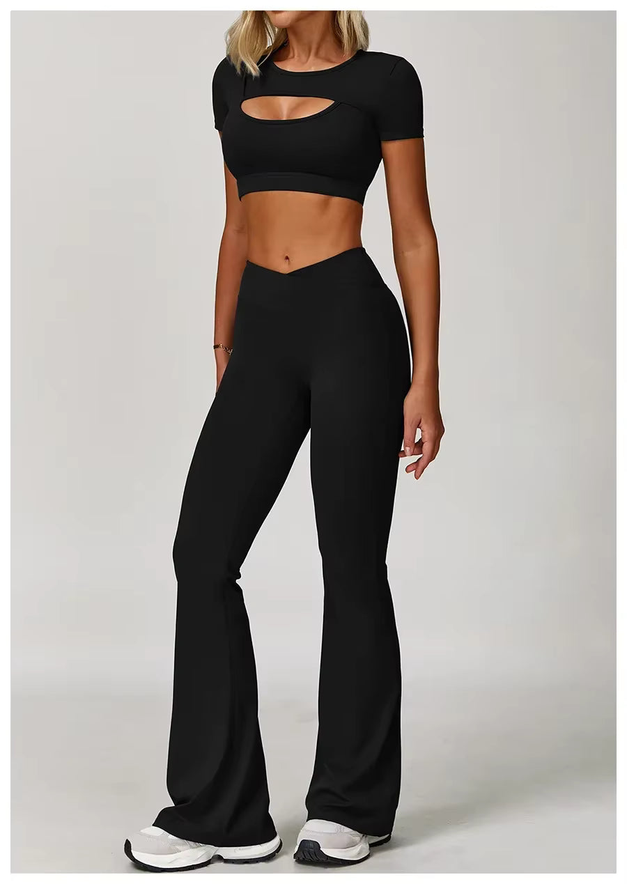 Top Meia Manga e Calça Flare Cós V Modern Flex