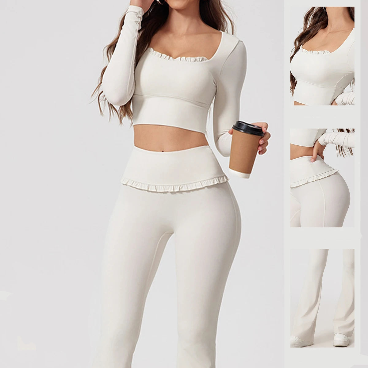 Conjunto Tendência Gringa Top Manga Longa e Calça Flare Modeladora Modern Fluffy