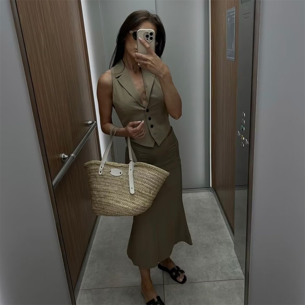 Conjunto Feminino Colete e Saia Midi Alfaiataria Modern Dara