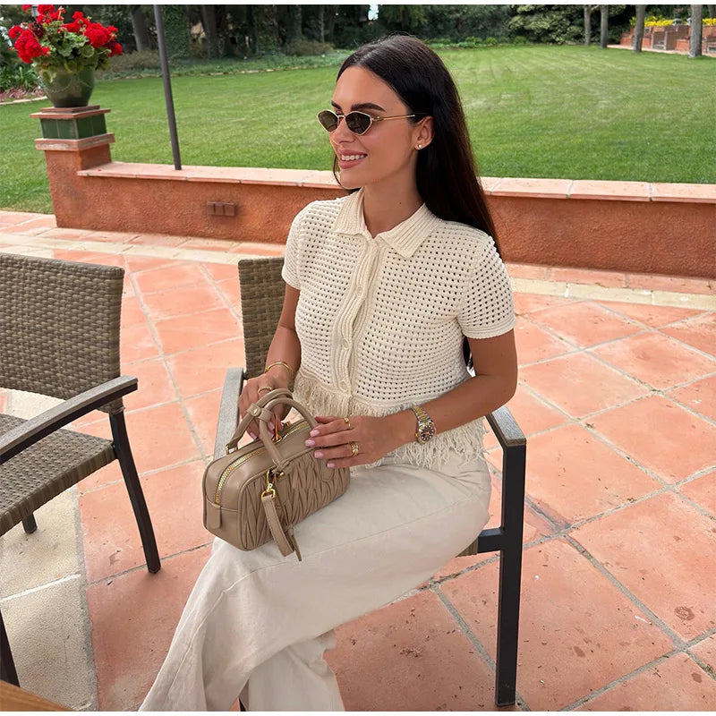 Conjunto Tricô Blusa e Saia com Franja Modern Clara
