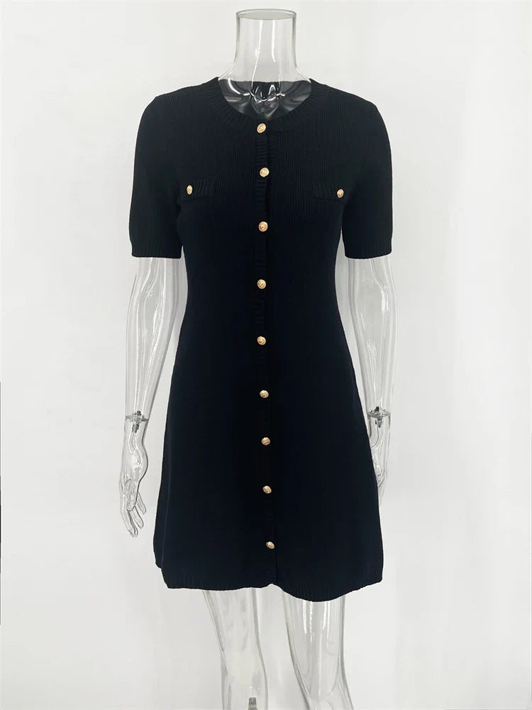 Vestido Curto Tricô com Botões Modern Imperial