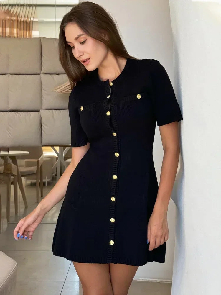 Vestido Curto Tricô com Botões Modern Imperial
