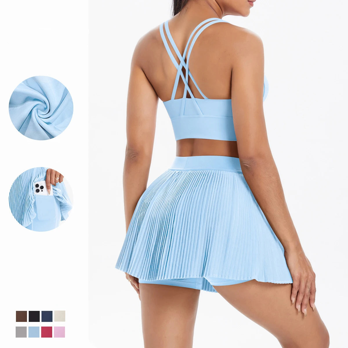 Conj Top e Saia Sob Shorts Modern Celeste