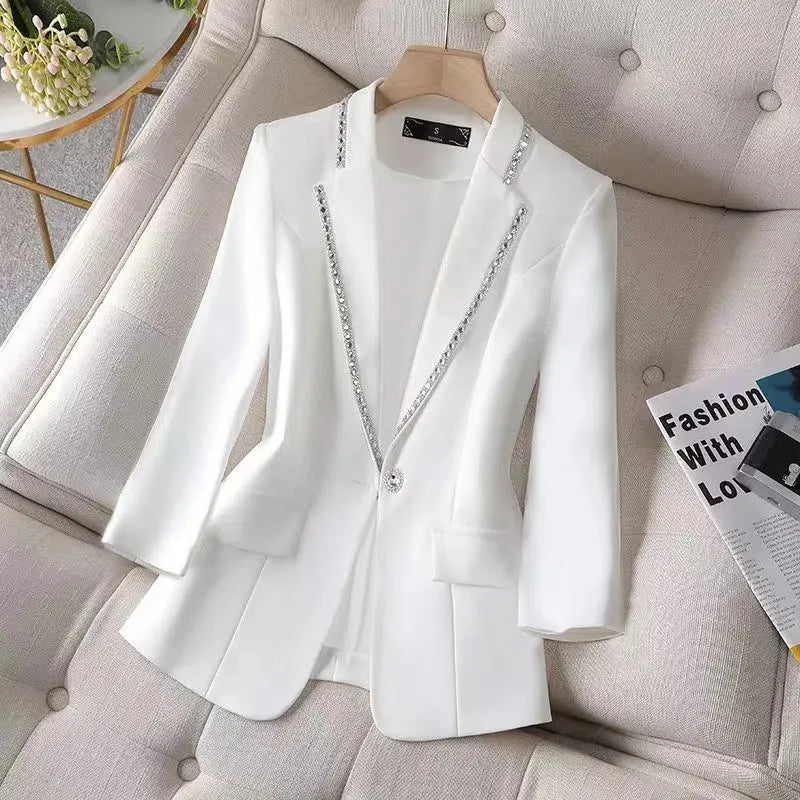 Blazer Feminino 3/4 Clássico com Detalhe de Brilho e Mangas de Tule Modern Antonieta