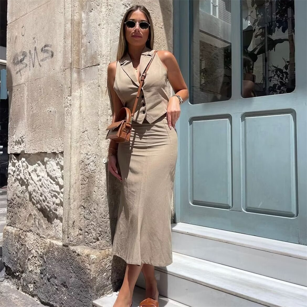 Conjunto Feminino Colete e Saia Midi Alfaiataria Modern Dara