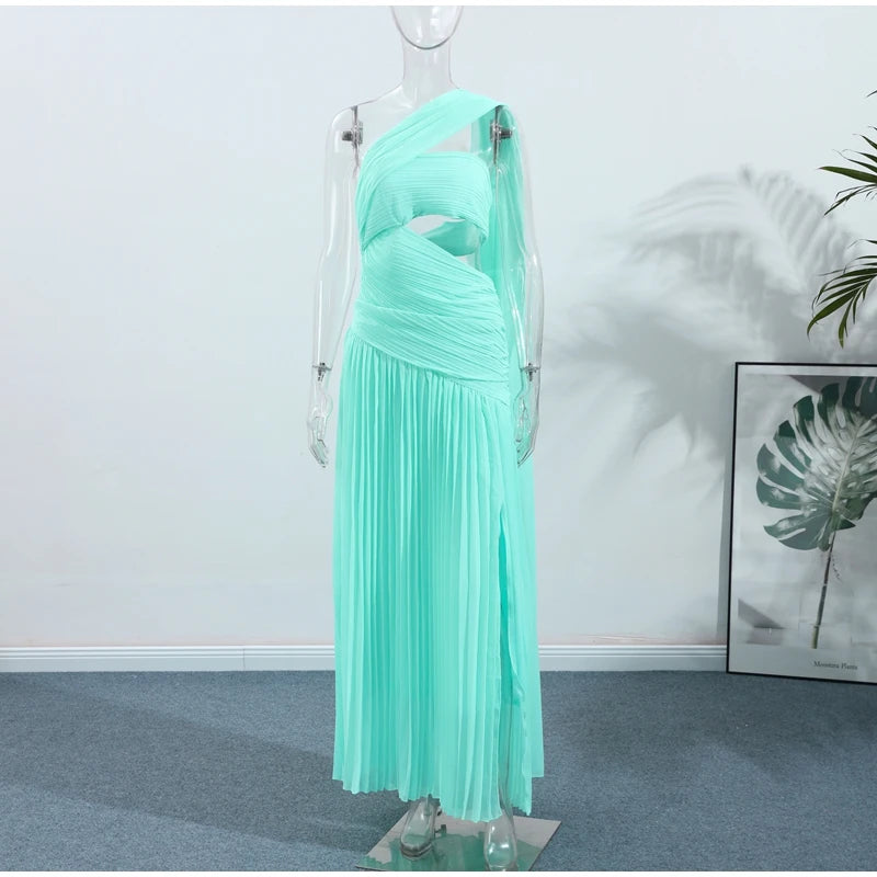 Vestido Longo Elegante Plissado Modern Eva